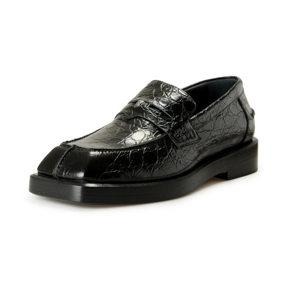 Versace Men's Black 100% Croc Print Leather Slip On Loafers Shoes US 13 IT 46